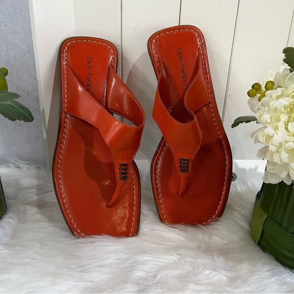 NEW Enzo Angiolini Leather Square Low Mod Heel Thong Slip On Sandals 5.5 NWOB - Picture 2 of 14